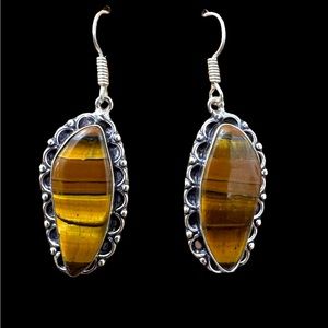 Tigers Eye Earrings Made Using 925 Sterling Silver Drop Style.